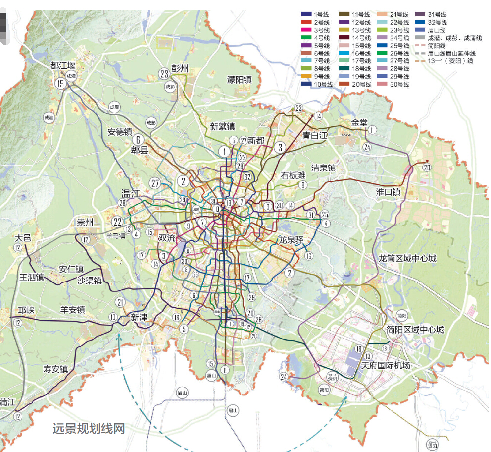 成都城市轨道交通远景规划39条线路包含11条快线