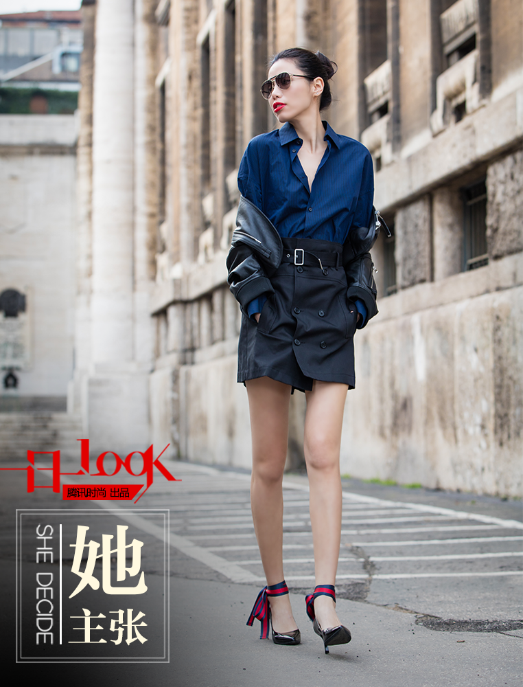 一日一Look 衬衫皮衣中性色 Linda向你扔了个"女强人"大礼包