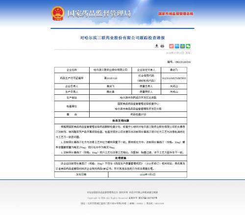 哈三联因心脑血管药品工艺违规,GMP证书被收