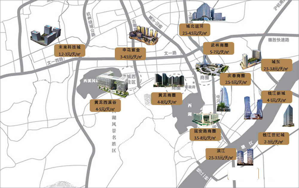 杭州写字楼市场租金地图 这里租金超越钱江新城