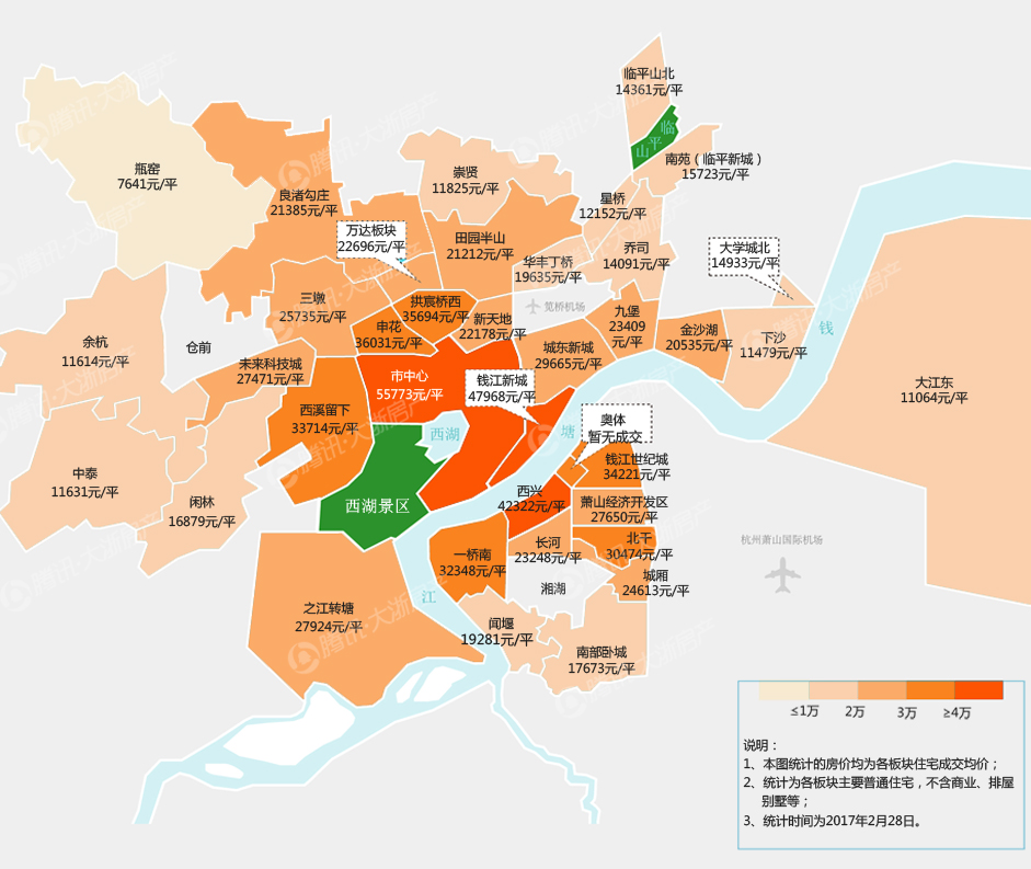 2017年2月杭州楼市板块房价地图