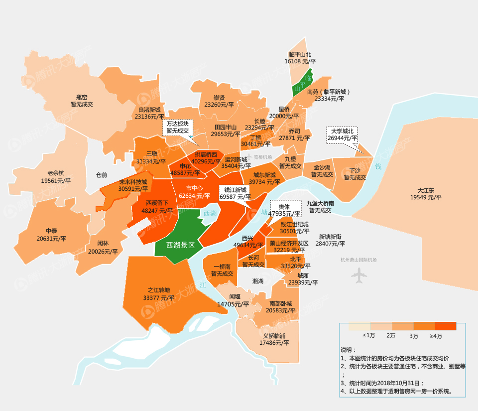 杭州十月房价地图:高价地开盘 多板块均价上涨