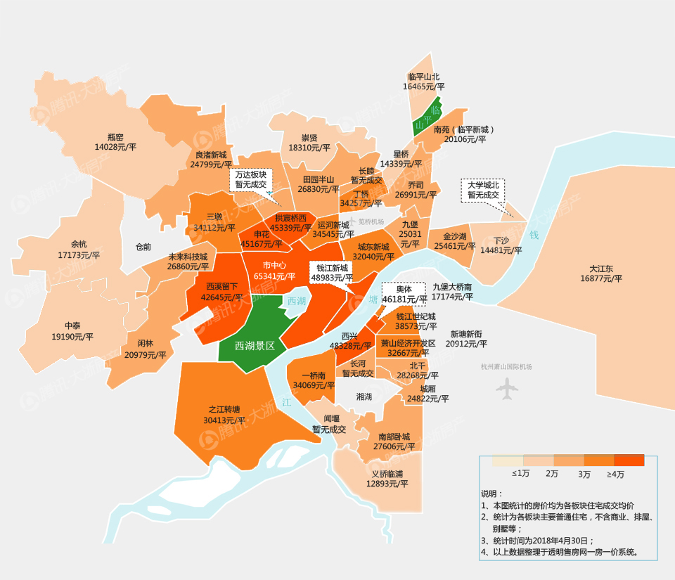 2018年4月杭州楼市板块房价地图