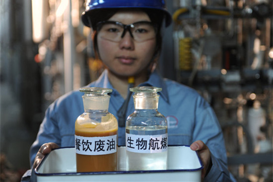 图为普通的地沟油与生物航油