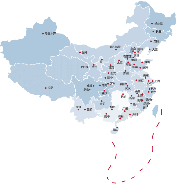 全国钞票处理中心所在城市分布图